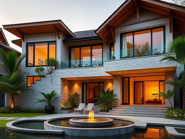 Contemporary luxury bungalow with landscaped entrance in Malaysia